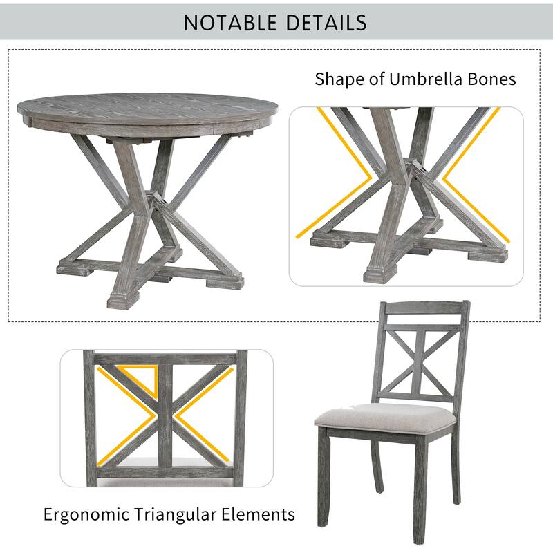 Vintage Extendable Dining Table Set, Gray Linen Upholstered Chairs Dining Table Coffee Table
