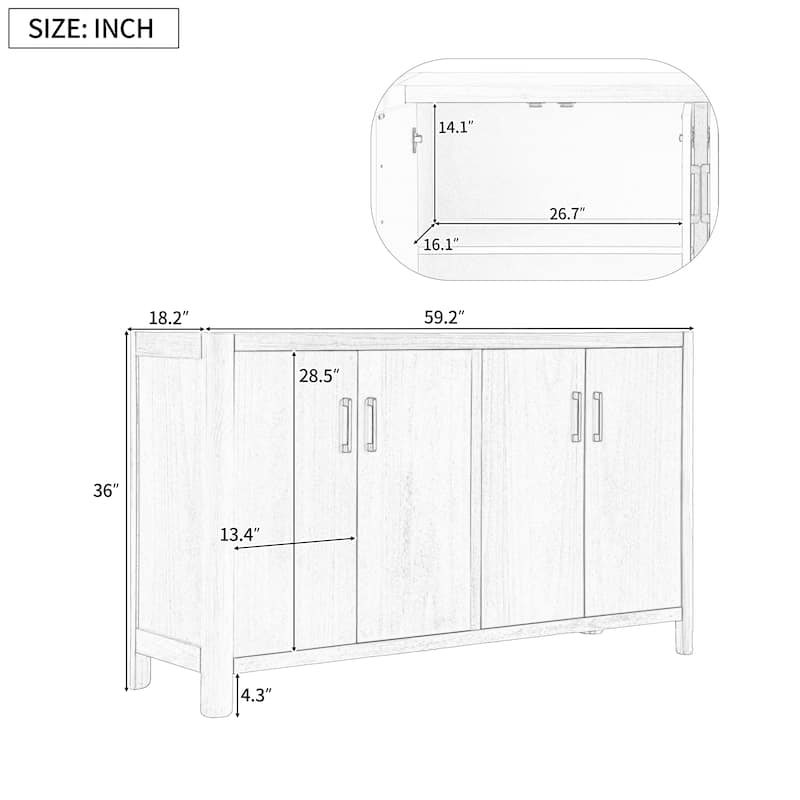 Farmhouse Style 4-Door Cabinet with Natural Finish, A Rustic Accent for Entryways or Small Spaces
