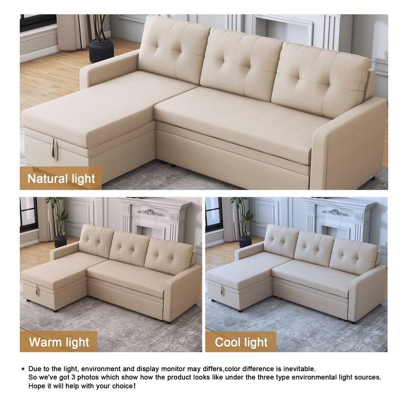Modern L-Shape Convertible Sleeper Sectional Sofa