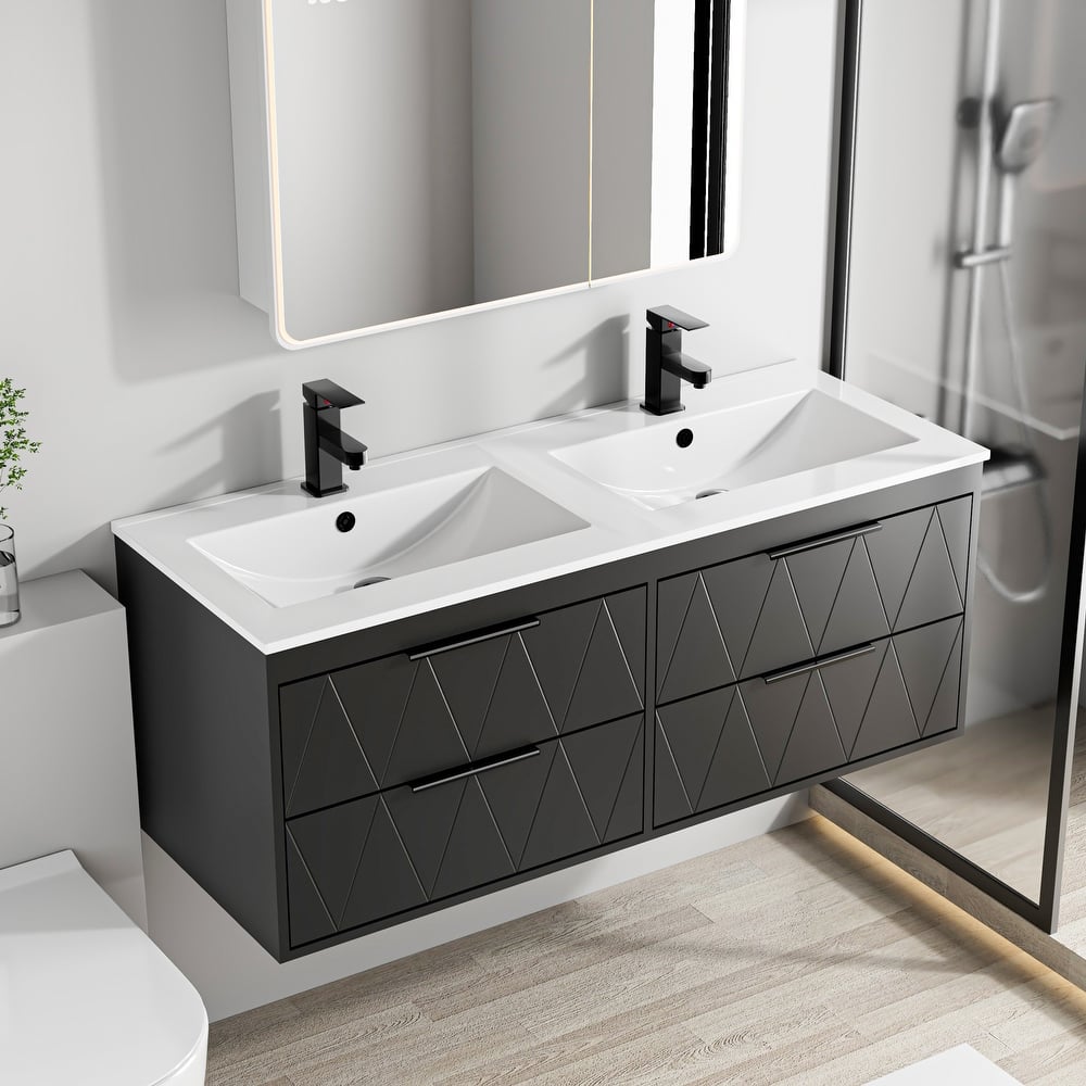 24"/30"/36"/48" Integrated Sink Wall Mounted Bathroom Vanity Set