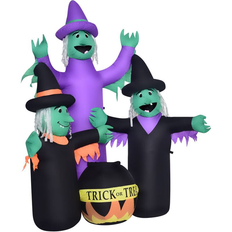 Haunted Hill Farm 6-Ft. Inflatable Pre-Lit Brewing Witch Trio with Cauldron