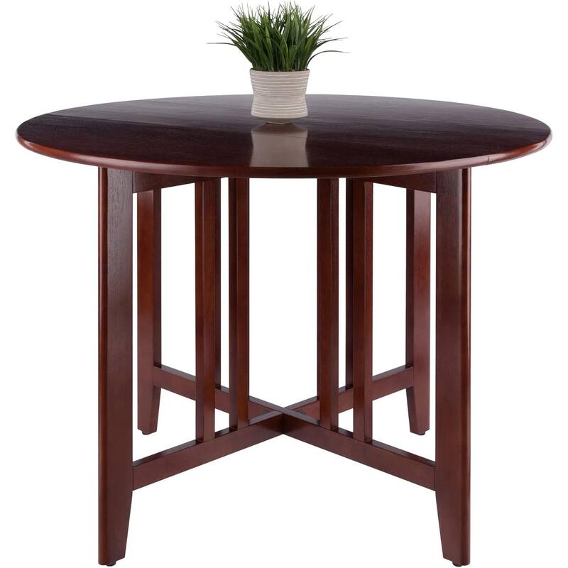 Round Drop Leaf Table - Walnut Finish, 42 Inch Dining Table, Mission Style Table, Solid Wood Table