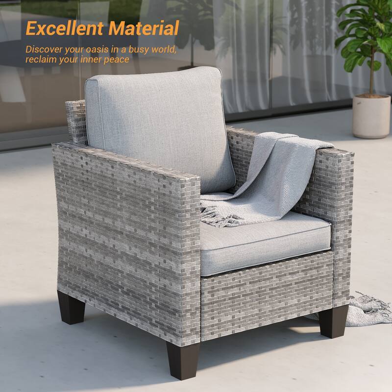 LIVOOSUN 5Pcs Patio Furniture Set Grey Rattan Coversation Seating Set