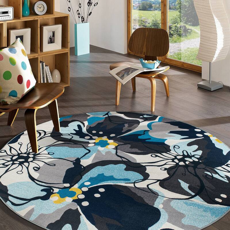World Rug Gallery Modern Floral Non-Slip Area Rug - 8' Round