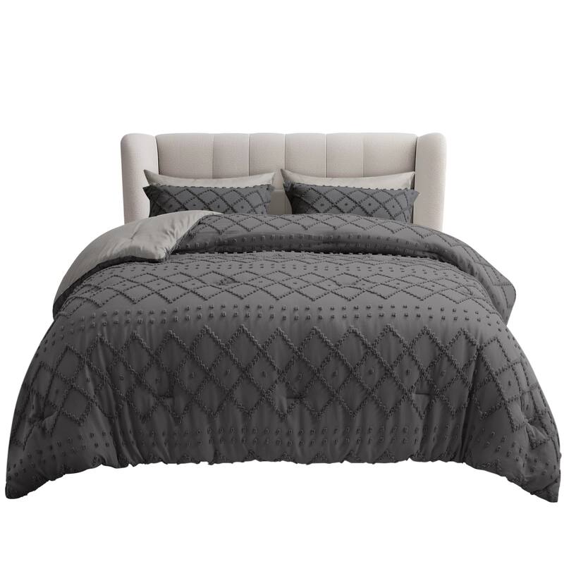 Set of 5/7 Pieces Brushed Comforter Set, Bed-in-a-Bag - Charcoal - Full - 7 Piece