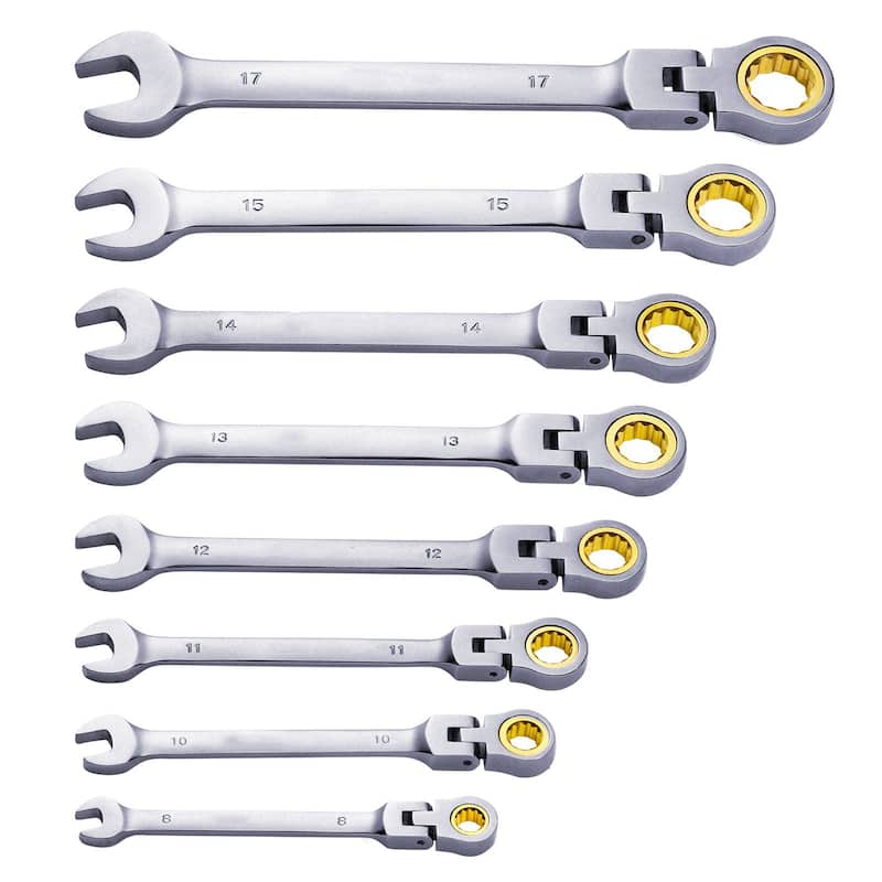 8 Pieces Antique Bronze Steel Flex Head Ratchet Wrench Set with 72 Tooth Adjustable and Bag - 10.2 x 2.8 x 2.2 in