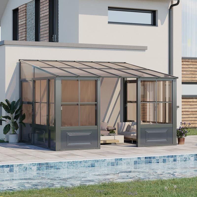 Outdoor Solarium Sunroom,Patio Hardtop Gazebo,All-Season Aluminum Patio Gazebo with with Sliding Doors and Screens