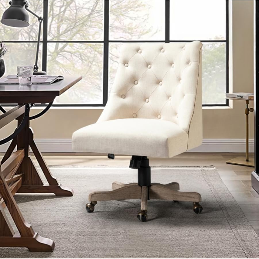 Estelle Swivel Tufted Task Modern Office Chair with Wood Base by HULALA HOME
