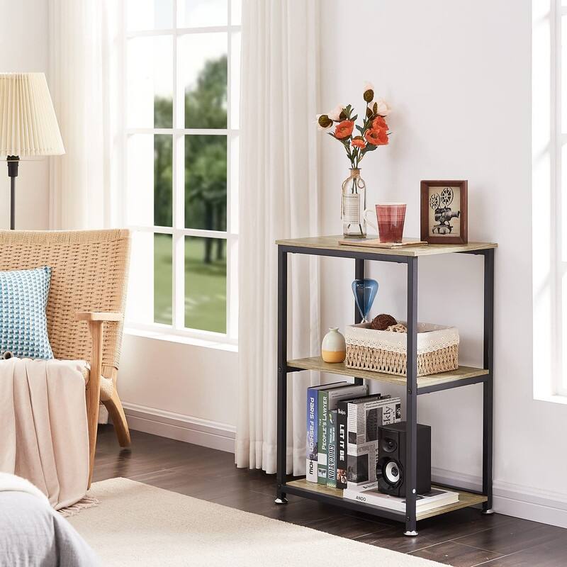 Tall End Side Table,30" Height Nightstand with 3-Tier Storage Shelf - 21.6"D x 13.8"W x 30"H