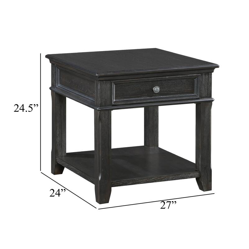 Riel Side End Table w USB Port, 27 Inch Top, 1 Drawer, Charcoal Black