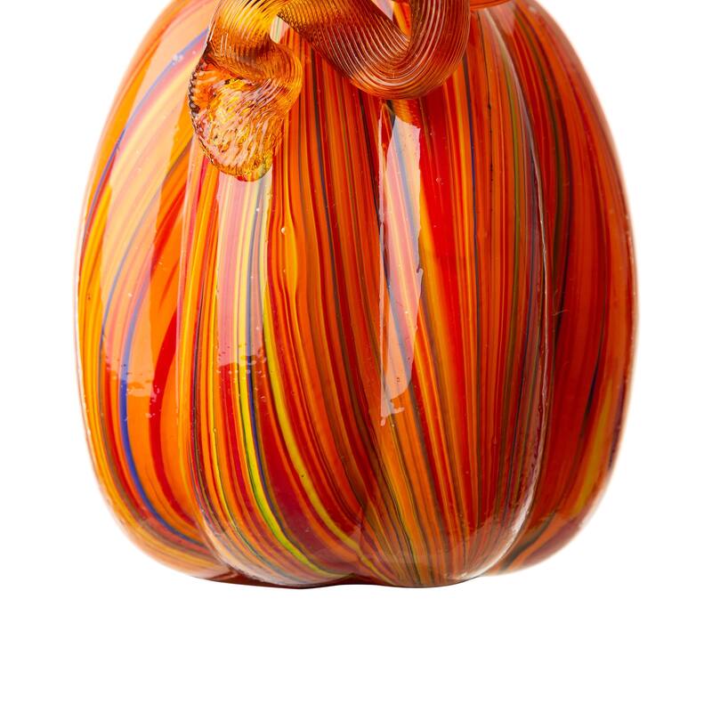 Glitzhome Multi Striped Fall Harvest Glass Pumpkins Halloween Thanksgiving Festival Decorations