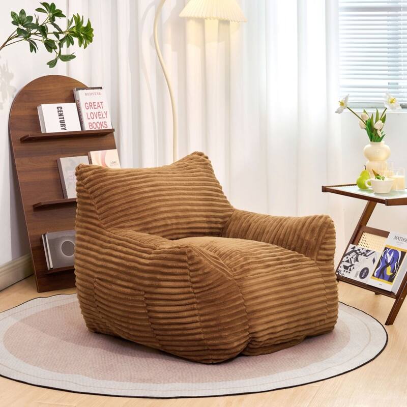 Bean Bag Chair for Adults with Armrests - Oversized Comfy Bean bag Lounge Lazy Floor Sofa Chair - Brown