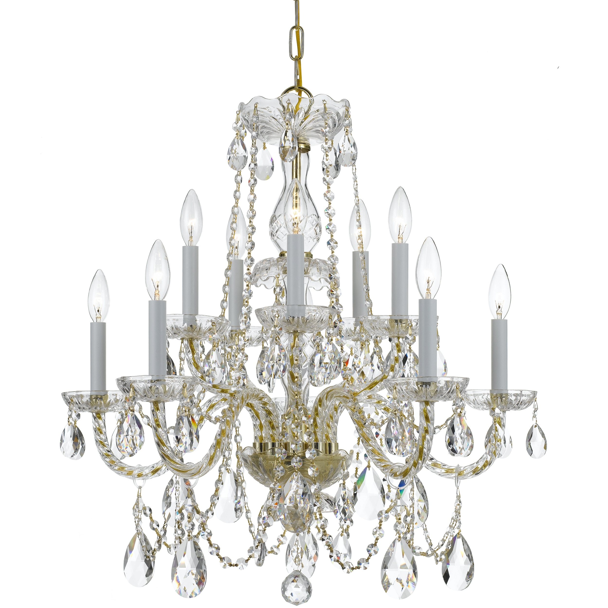Traditional Crystal 10 Light Clear Crystal Brass Chandelier - 26'' W x 26'' H