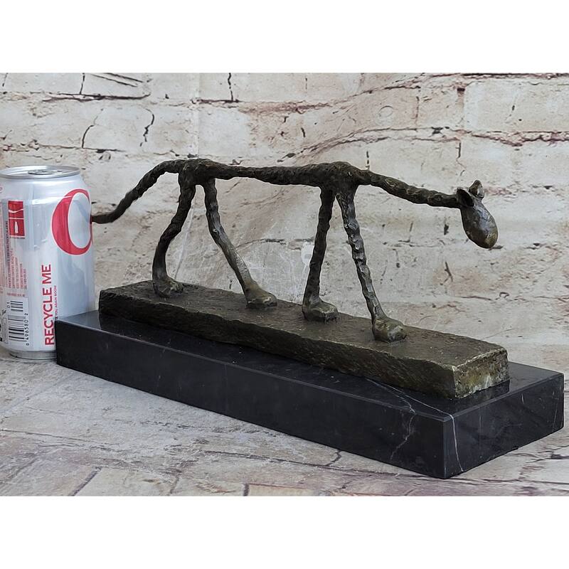 Abstract Cat Bronze Statue Sculpture By Alberto Giacometti Marble Base 6 Inches X 15 Inches