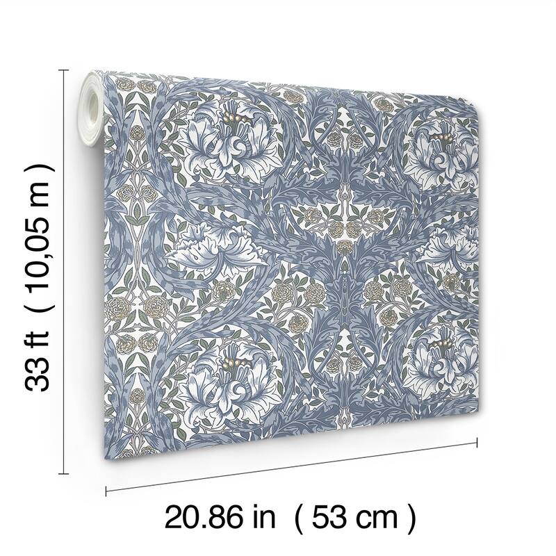 A-Street Prints African Marigold Blue Floral Wallpaper