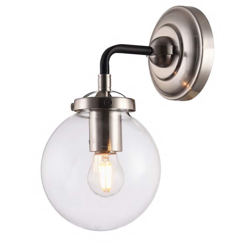 1 Light Silver and Black Wall Sconce with Glass Shade