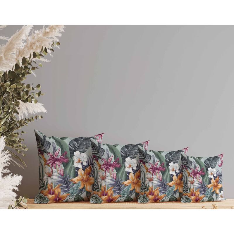 Rainforest Reverie Indoor/Outdoor Reversible Throw Pillow Multi and Silver
