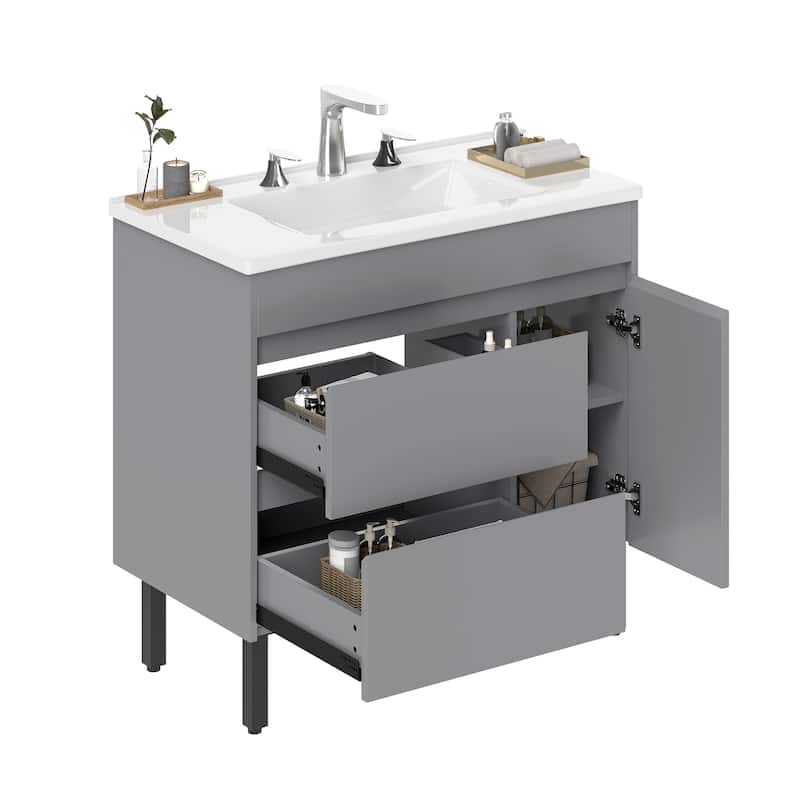 Moasis 37" Freestanding Single Bathroom Vanity with 1 Soft Closing Cabinet & 2 Drawers