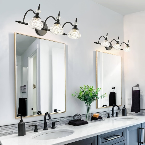3 Lights Bathroom Lighting Vintage Bathroom Vanity Light with Crystal Glass Shade On Sale Bed Bath Beyond 37909261