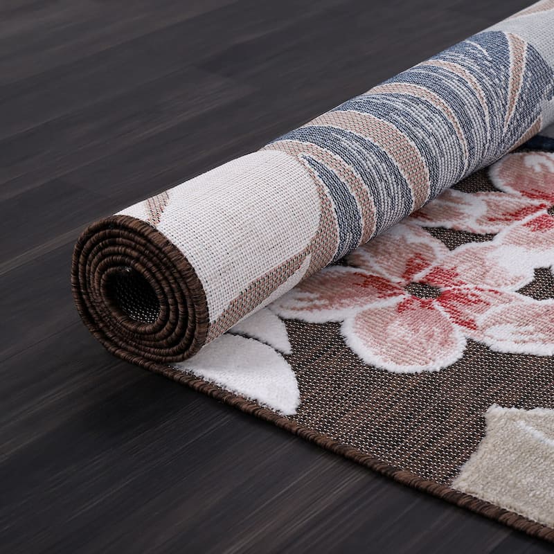 VILLADECOR Leaf Indoor Outdoor Area Rug Low High Pile Rugs For Patio