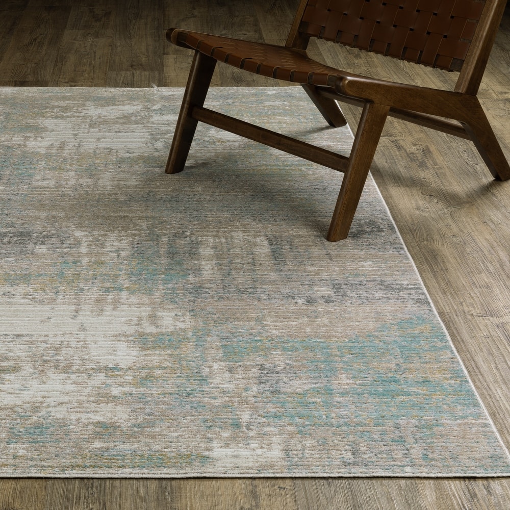 Cavett Textural Distressed Abstract Ivory/ Teal Area Rug