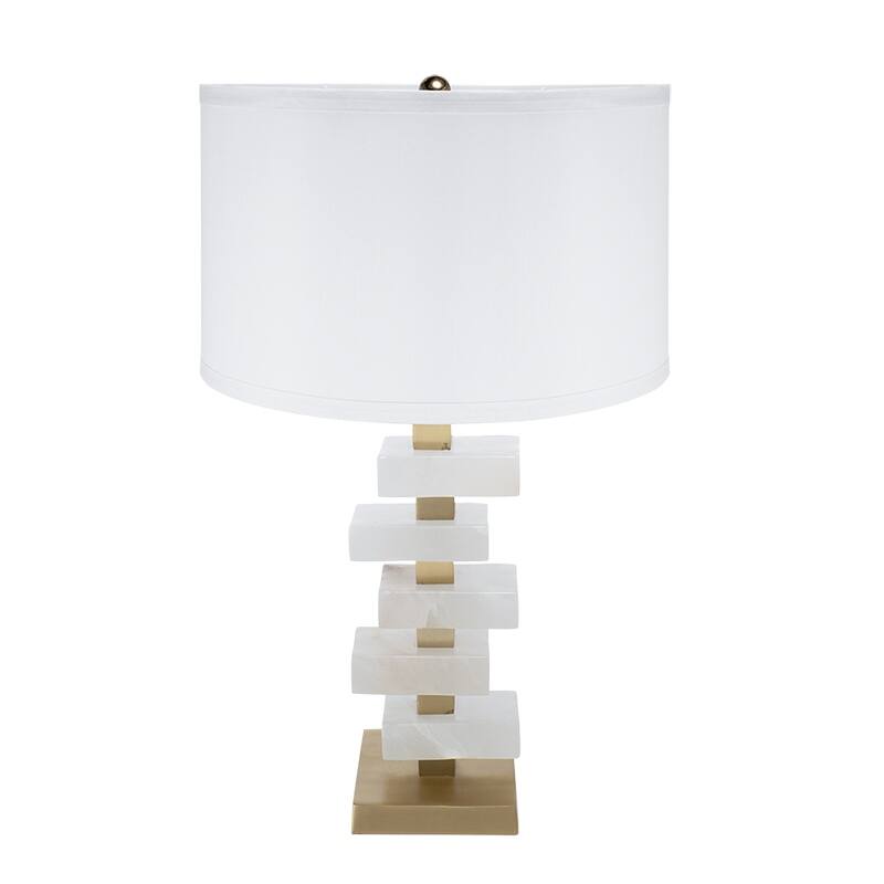 D15x26.7" White and Gold Alabaster Slab Table Lamp (Lamp Shade Assembly Required) - White
