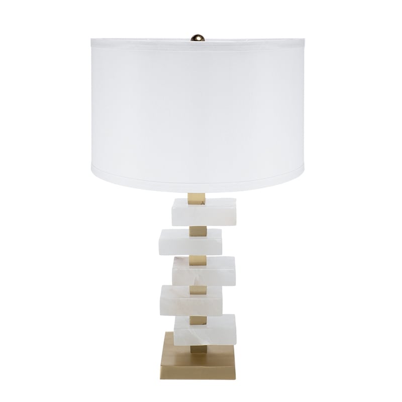 D15x26.7" White and Gold Alabaster Slab Table Lamp (Lamp Shade Assembly Required)