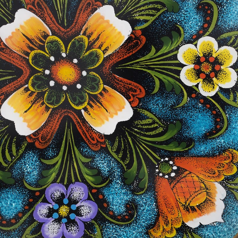 Novica Handmade Tulip Beauty In Blue Reverse-Painted Glass Tray