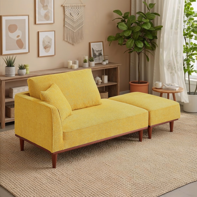 Upholstered Chaise Lounge and Stool for Living Room Bedroom, Quick assembly and maintenance Round wooden legs - Yellow