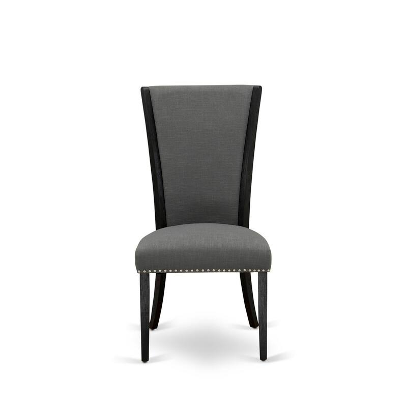 Parson Dining Chairs Set of 2 - Dark Gray Linen Fabric Padded Chairs with Nailhead Trim - Modern Kitchen Chairs