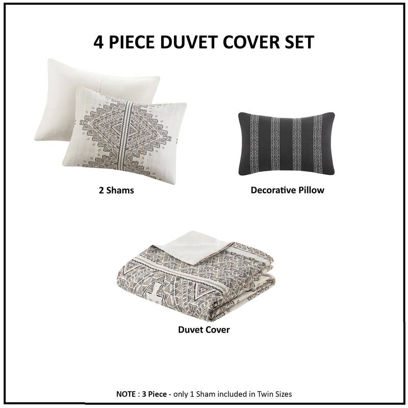 Madison Park Alba 4 Piece Printed Duvet Cover Set with Throw Pillow