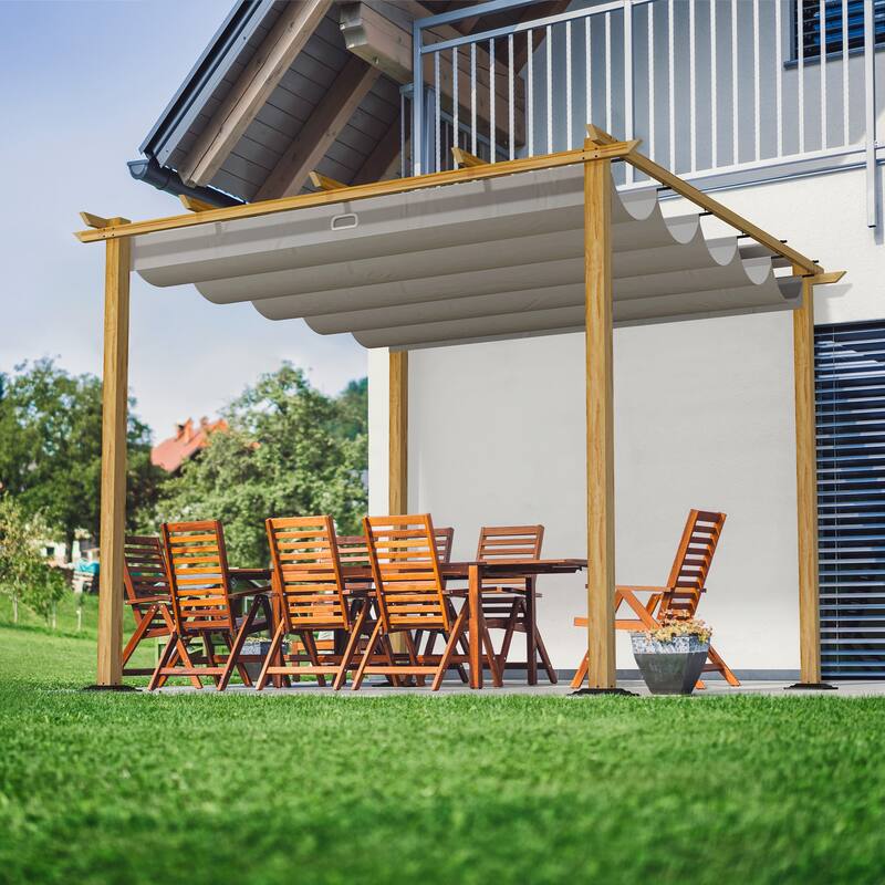 10 ft. x 10 ft. Wood Grain Aluminum Outdoor Pergola with Retractable Shade Canopy