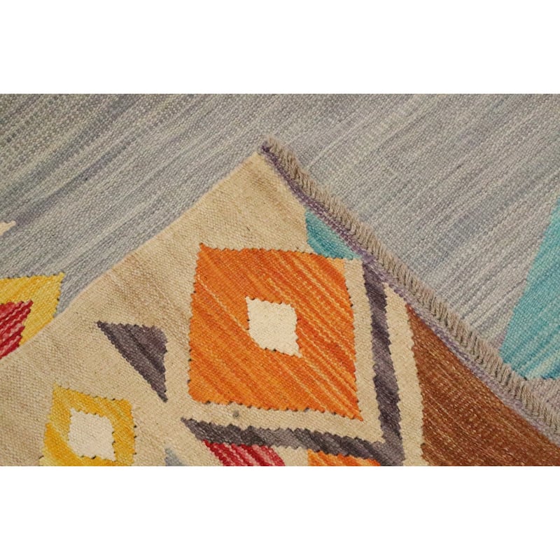 Hand Woven Oriental 100% Wool Carpet Southwestern Tribal Multi-Colored Kilim Area Rug - 9' 8'' X 8' 1''