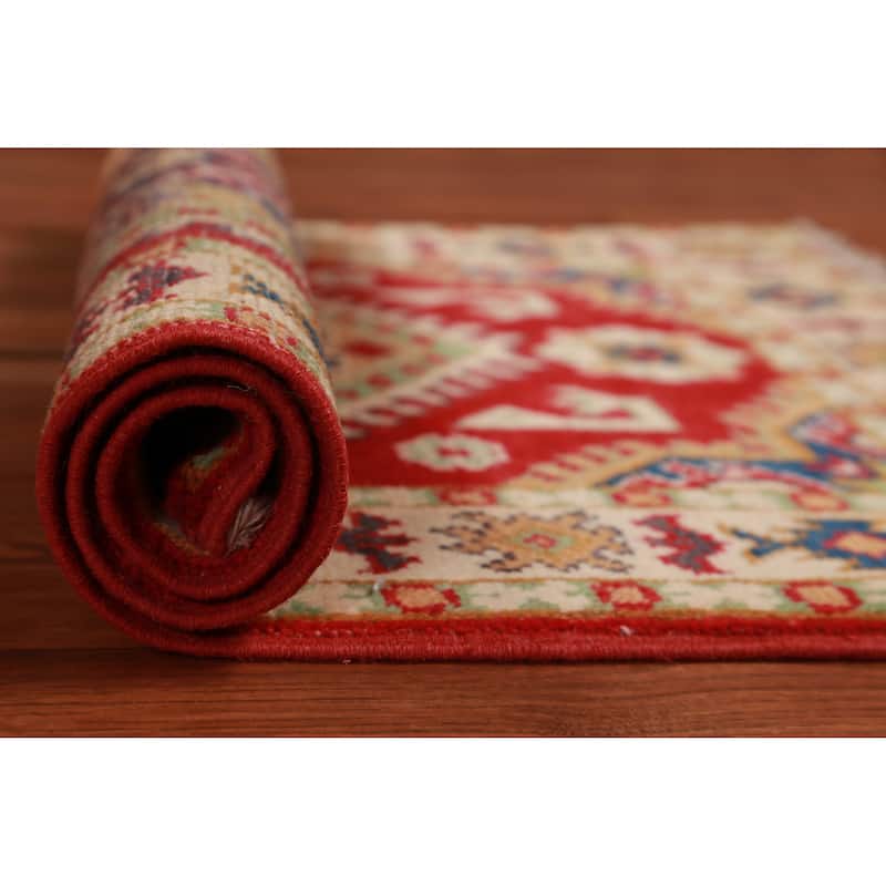Red Kazak Oriental Accent Foyer Rug Handmade Geometric Wool Carpet - 2'0"x 3'0" - 2'0"x 3'0" - Red