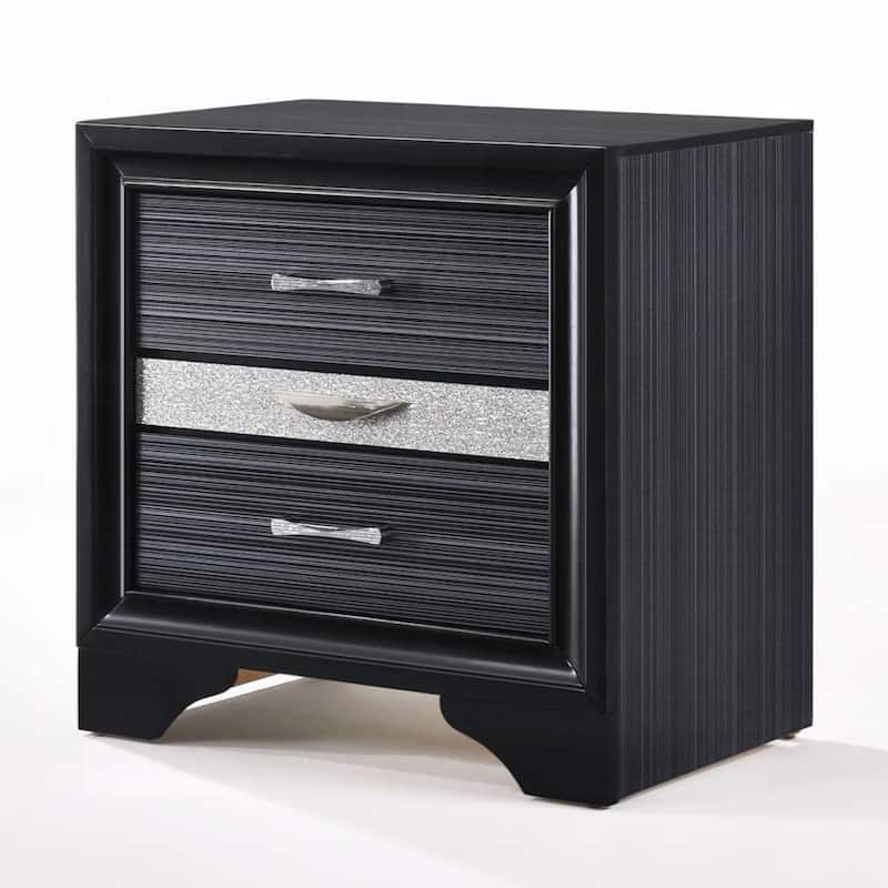 Nightstand with Pullout Jeweler Tray, Solid Wood Sofa Side Table, Storage Cabinet with Wooden Tabletop & 2 Drawers - Black