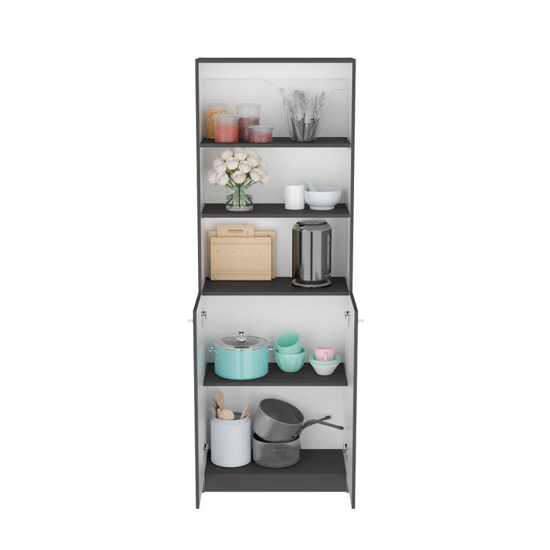 Bookcase Dual-Door Benzoni, Office, Matt Gray / White,High quality and durable
