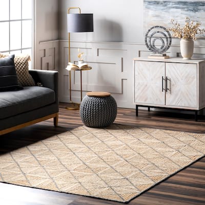 Nuloom Katya Geometric Tiled Jute Area Rug.
