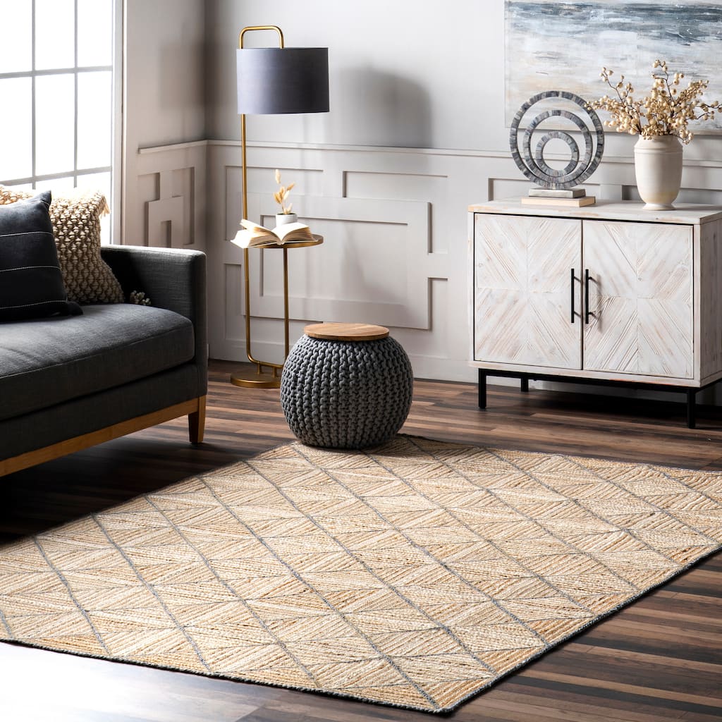 Nuloom Katya Geometric Tiled Jute Area Rug.
