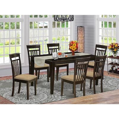 HomeStock 7-Piece Rectangle Cappuccino Finish Solid Wood Top Dining Table with 6 Chairs