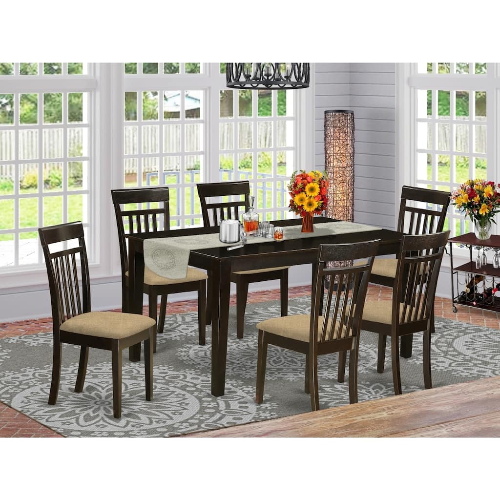HomeStock 7-Piece Rectangle Cappuccino Finish Solid Wood Top Dining Table with 6 Chairs