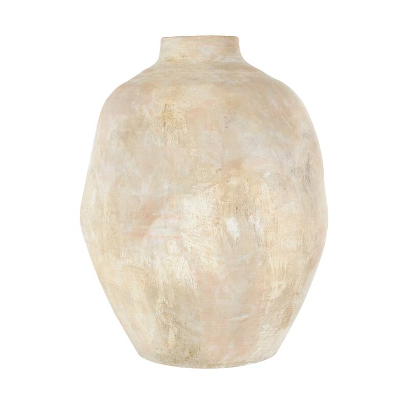 Ceramic Antique Wide Decorative Vase with Shades of Pink - Beige - Roche River Decor