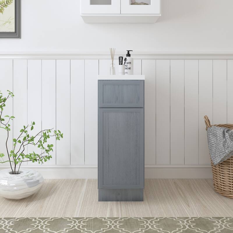 Vanity Art 12" Freestanding Single Base Storage Cabinet with Soft Close Door - Smoky Gray