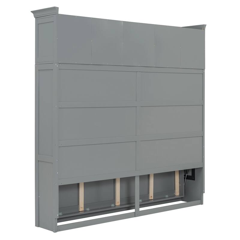 Queen Murphy Bed Cabinet with Dual-Piston Mechanism, No Box Spring
