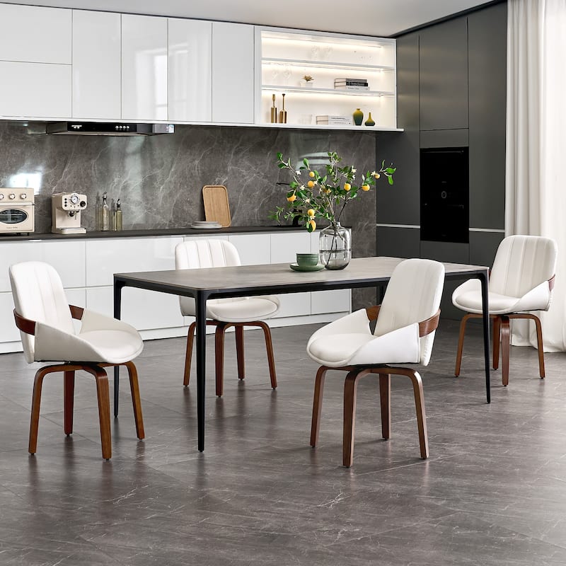 Upholstered Modern Faux Leather Swivel Dining Chairs Bentwood Side Chairs, Set of 2/4/6
