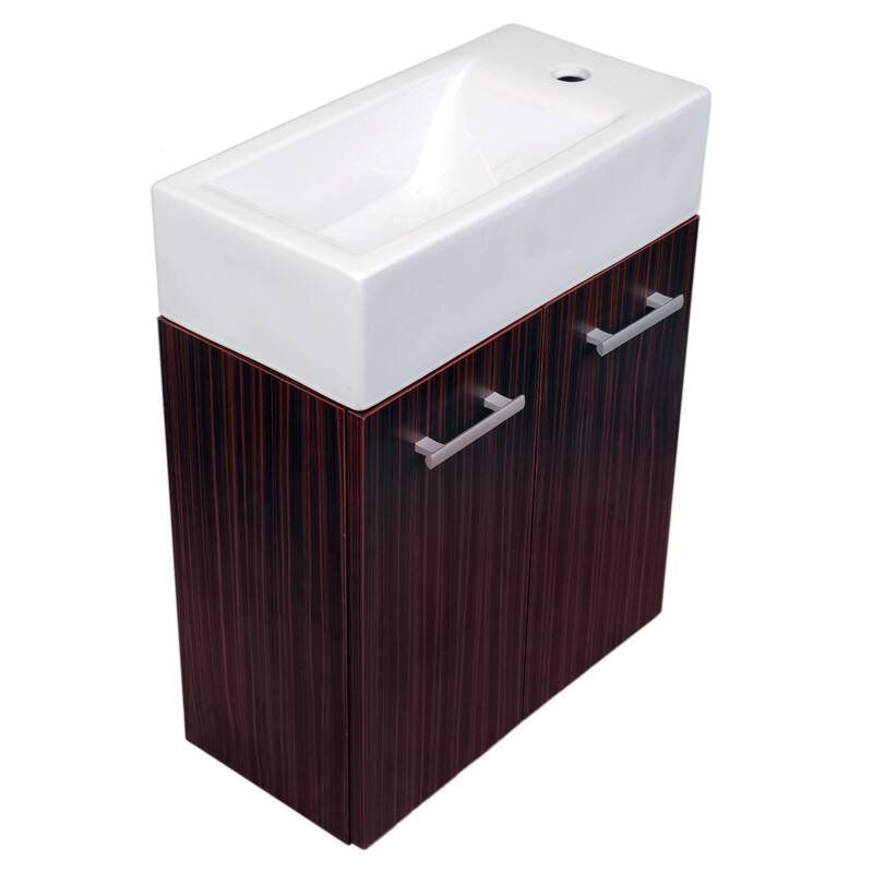 Wall Mount Double Door Vanity in Espresso Complete with a White Basin - Right Hole Drill