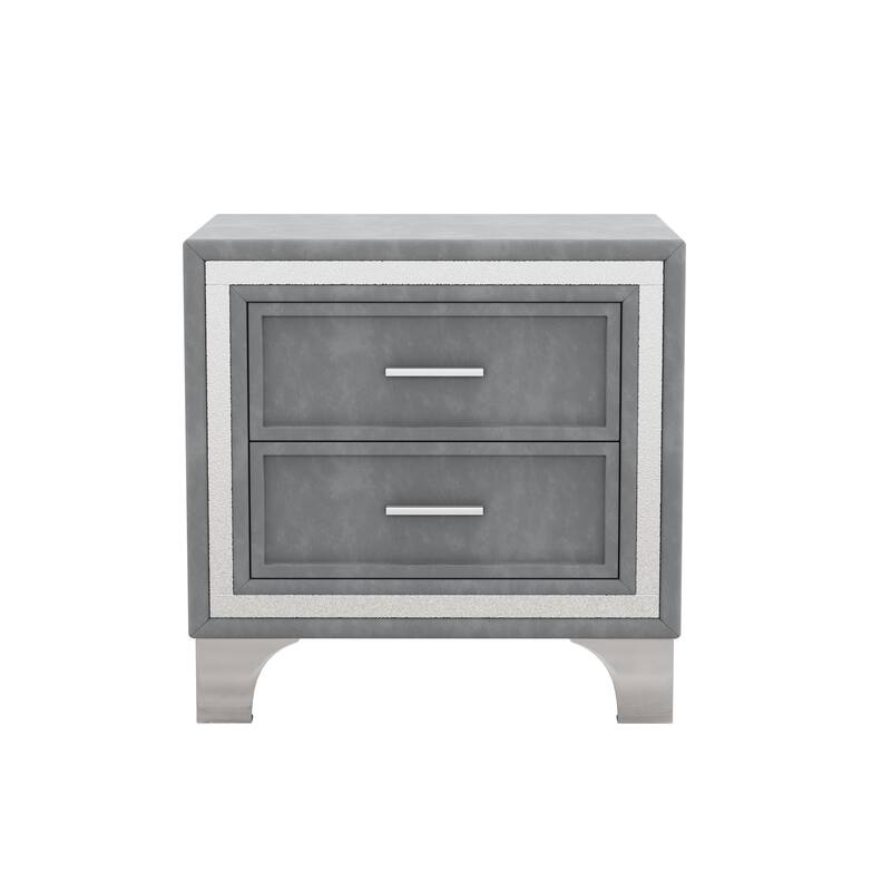 Velvet Vintage Nightstand with Metal Legs - Grey