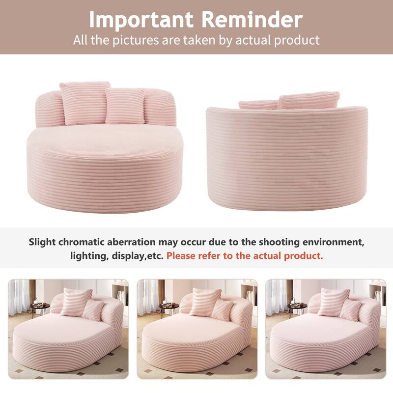 Curved Chaise Lounge Sofa with 2 Pillows, Corduroy Upholstered Sofa Bed Extra-deep Seat Single Sofa Recliners Boneless Couch