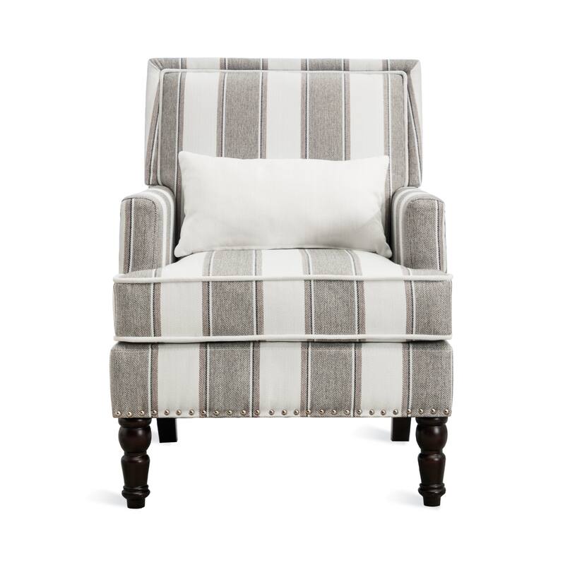 Modern Fabric Accent Chair with Upholstered Armrest Wooden Legs and Pillow for Living Room