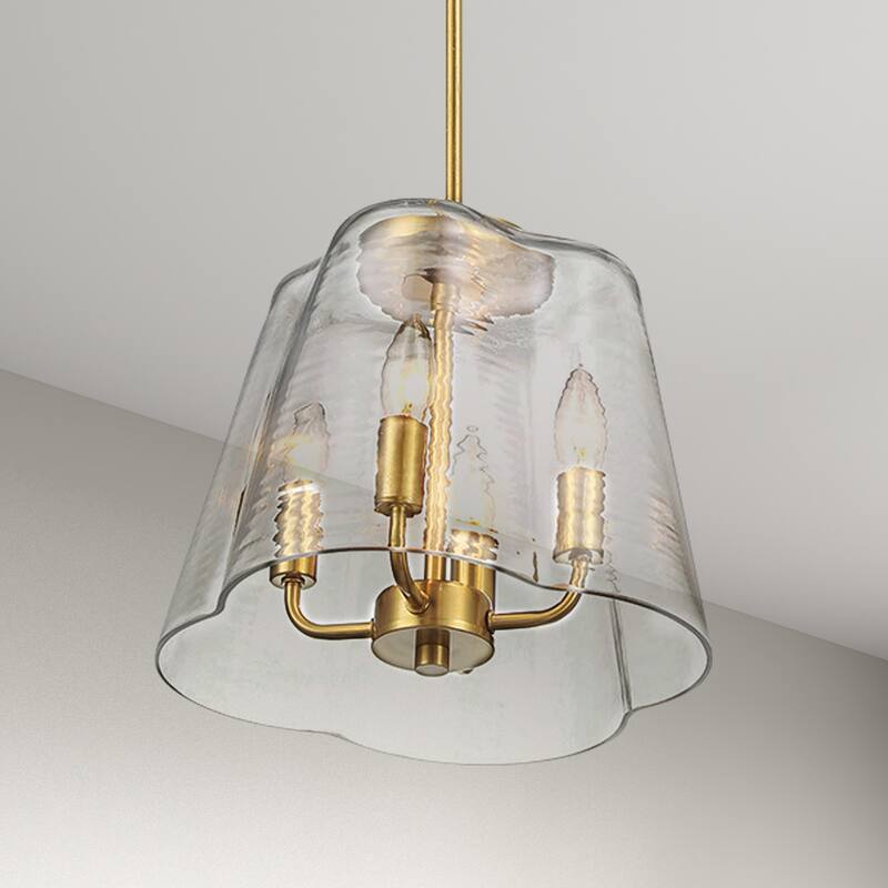 Ricerd Four-Light Pendant with Clear Glass and Satin Brass Finish - Gold