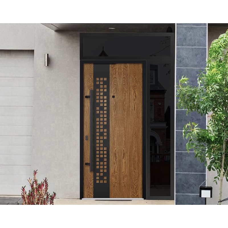 Exterior Prehung Steel Entry Door Ronex 0131 Grey 2 Sidelites Top Window Stainless Steel Inserts 16+36+16x96 Left Hand